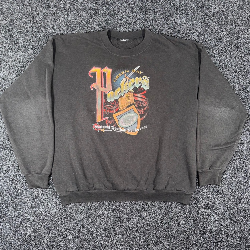 Vintage 1994 Green Bay Packers NFL Sweatshirt Black Crewneck Graphic Print 24x26